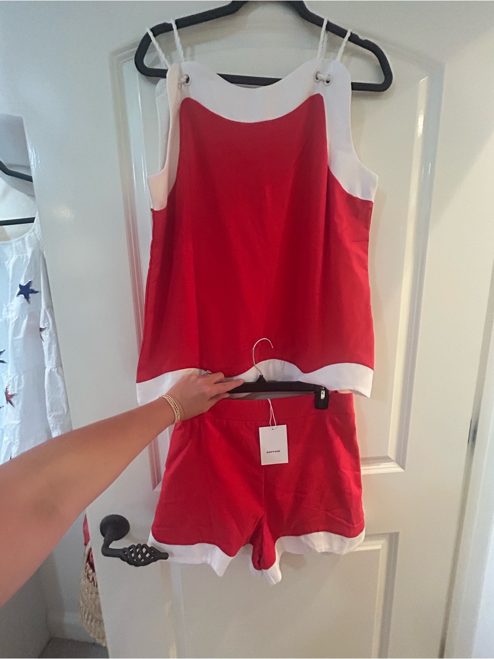 AUREUM Red and White Sleeveless Tank & Short Set